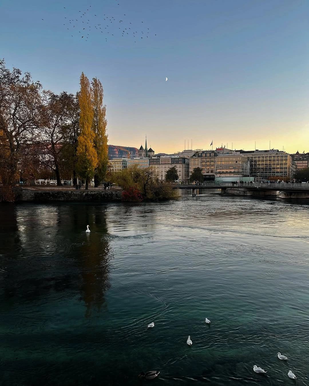 The lake and the town at dusk