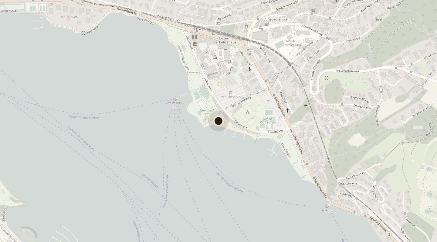 Map: the Popup Sauna is at Strandbad Lido on the lakeshore, right next to the Swiss Museum of Transport.